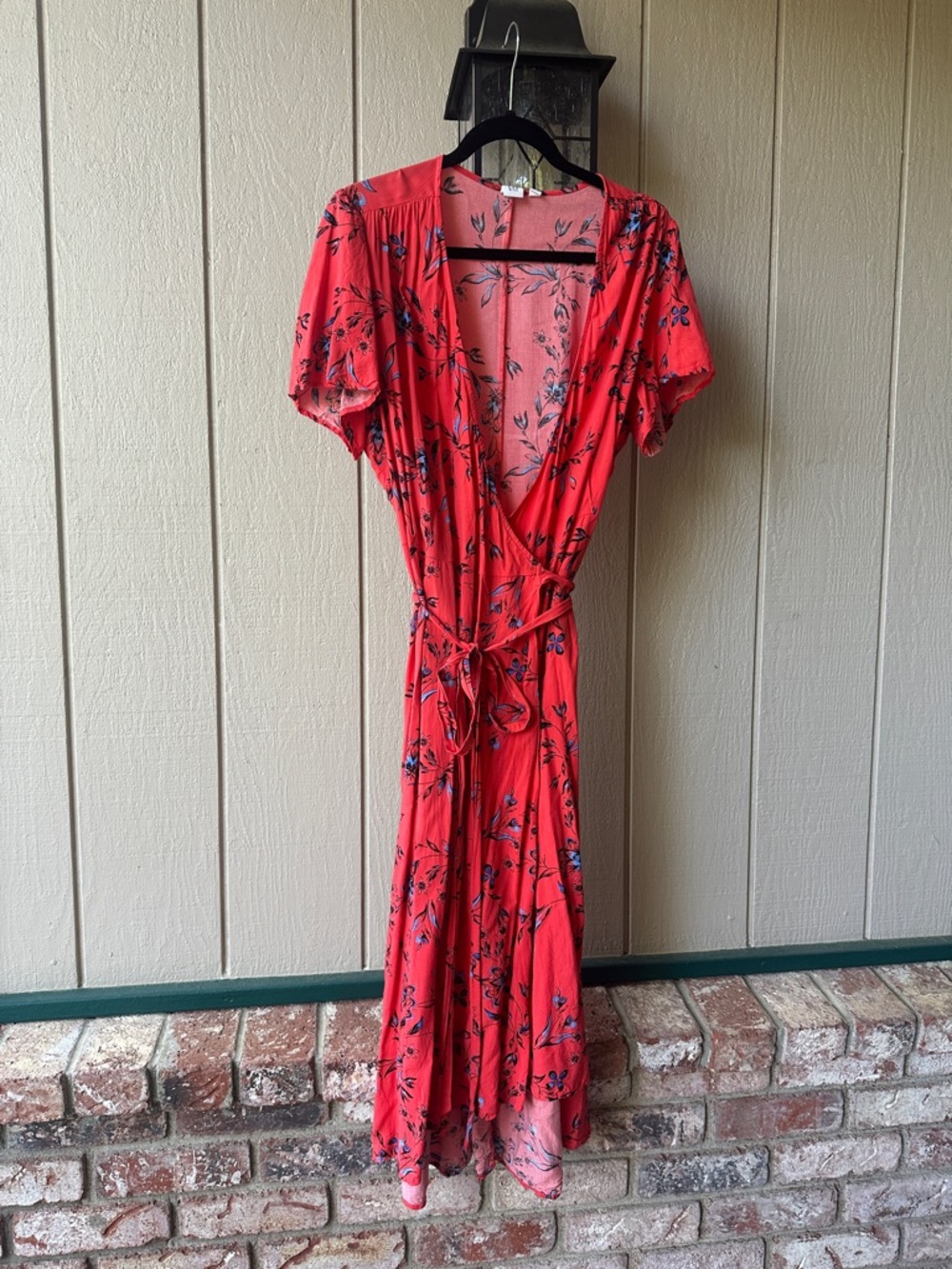GAP Coral Red Floral Wrap Maxi Dress